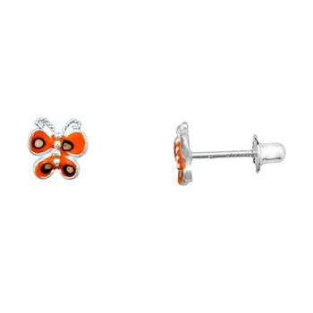 

Sterling silver earrings 925m Rhodium butterfly orange glazed [AA3898]