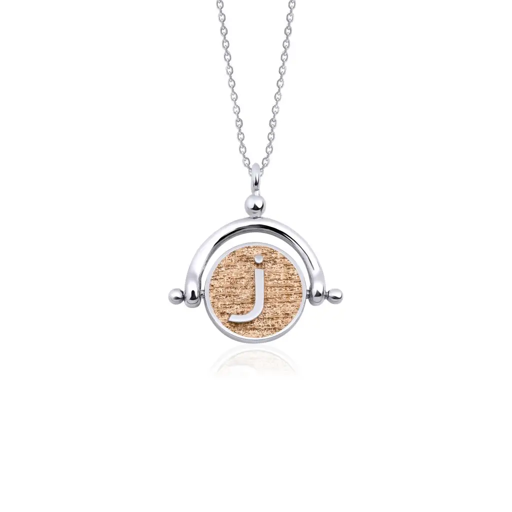 

Tash Design Letter J Pendant, Silver Pendant, Bronze Zircon Stone Double Sided Pendant chain Length 70 cm