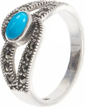 

Yuk marcasite ring with chrysoprases and marcasites of silver