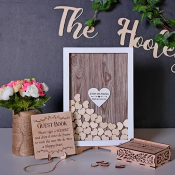 

Custom heart rustic Guestbook alternative drop box, personalised Wedding guest book frame , wood Wedding shadow box hearts drop