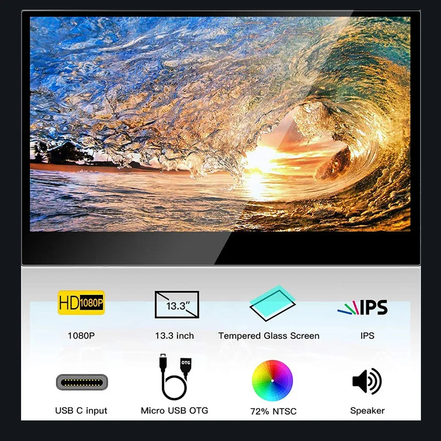 Eyoyo ޴ PC  72% NTSC IPS LCD ȭ, HDMI Ÿ USB C ÷, Ʈ PS4 Xbox Raspberry Pi, EM13L, 13.3 ġ, 1920x1080
