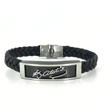 

Ataturk Signed Knitted Leather 316 L Quality Steel Male Bracelet
