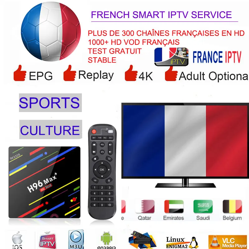 Самый дешевый IPTV, французский Android tv Box Франция Спорт турецкий арабский Африканский Саудовская Аравия 1 год Бельгия великобританские арабские Smart tv H96 MAX