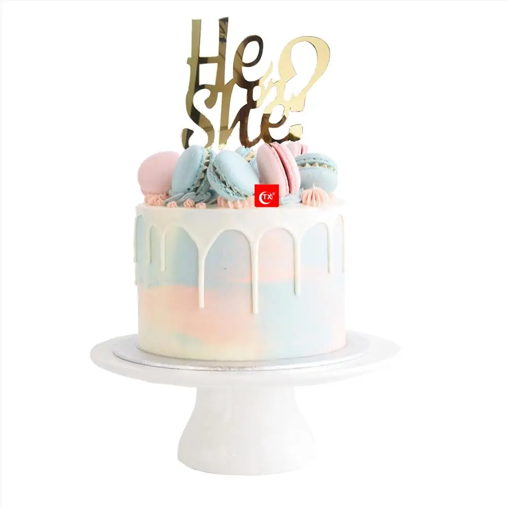 Tx He Or She Baby Shower Boy Or Girl Gold Acrylic Cake Topper For Gender Reveal Party Aliexpress Home Garden