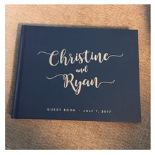 Personalized Wedding Guest Book，landscape guestbook photo album Navy Gold Foil hardcover signature book wedding journal