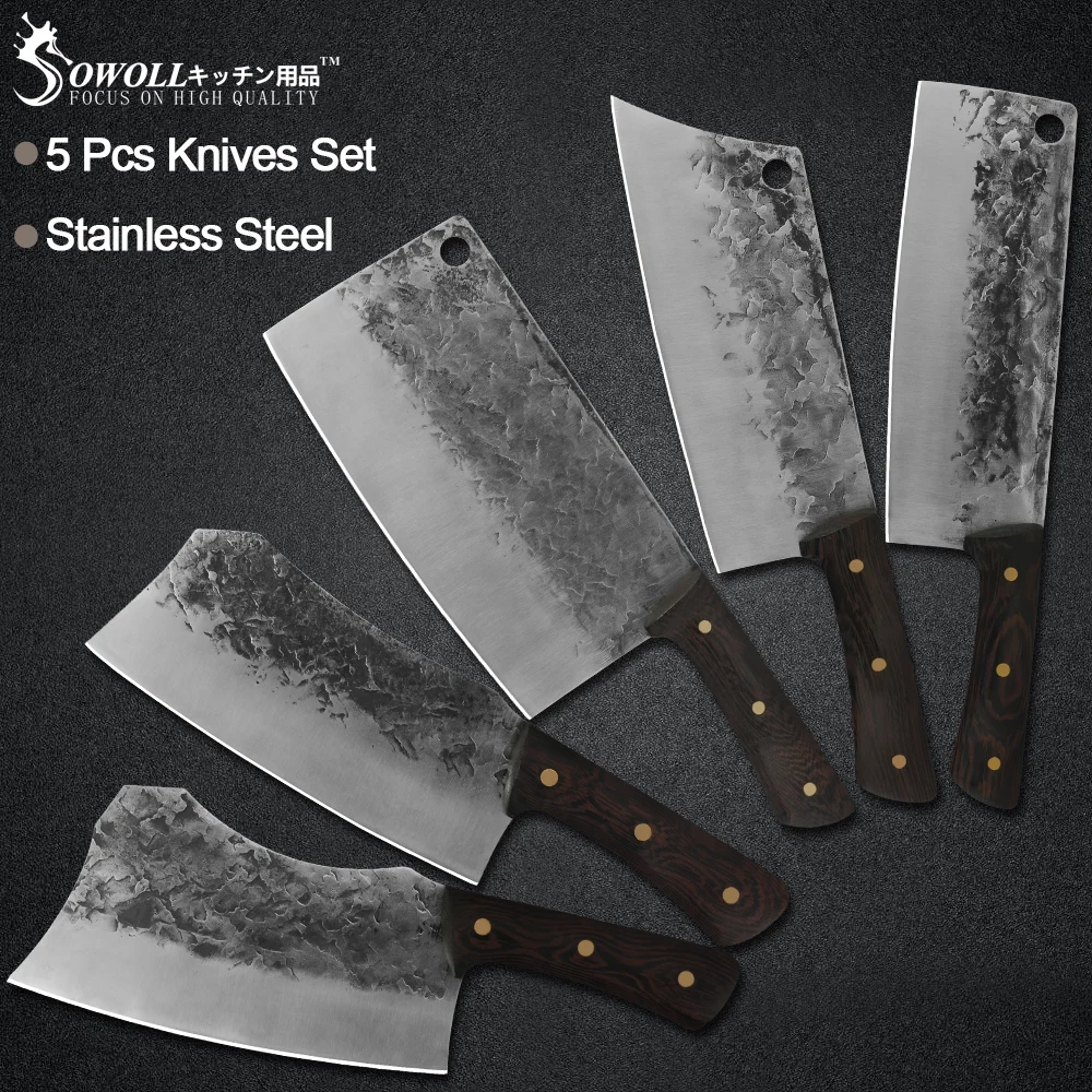 Sowoll Handmade Forged Butcher Slaughter Knife Comfortable Wood Handle Hammer Blade Survival Chef Camping Hiking Tools | Дом и сад