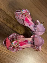 Disney-sandalias de princesa Frozen 2 para niñas, zapatos de cristal, tacón alto, pasarela, espectáculo