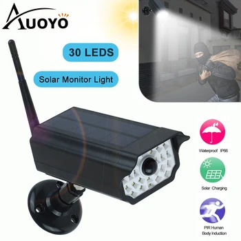 

Auoyo Outdoor Lighting Solar Motion Sensor Lights Solar LED Wall Lamp IP65 Waterproof Imitation Fake Monitor Wireless Outdoor