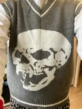 Rapcopter-suéteres Y2K para mujer, suéteres de calaveras con cuello de pico, blusas de punto azules informales holgadas, ropa de calle Retro para mujer, Tops de punto 2020