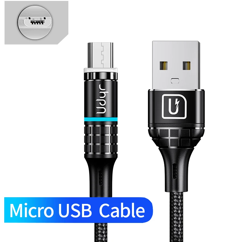 Магнитный кабель Udyr 1 м 2 м светодиодный кабель Micro usb type C Магнитный usb-кабель для зарядки iPhone X 7 8 XS Max XR huawei samsung xiaomi LG - Цвет: For Micro Black