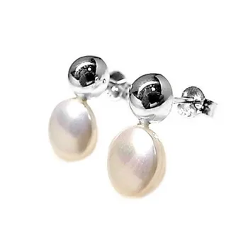 

925 Sterling silver earrings m medium smooth ball synthetic Pearl [AB5351]