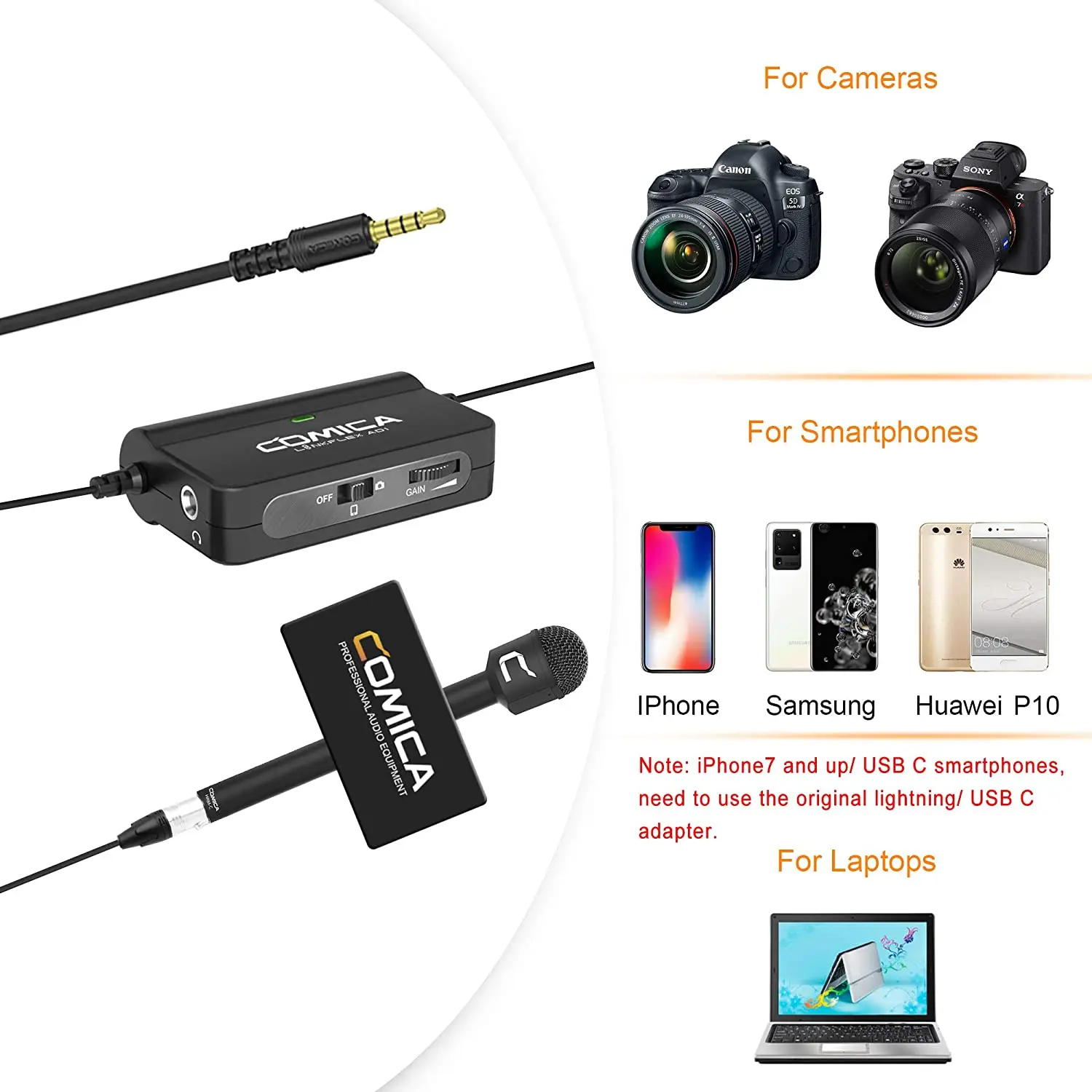 Adaptador de Áudio para Iphone Xlr para 3.5mm Comica Linkflex Microfone Preamp Amplificador Android Smartphone Dslr Câmeras Filmadoras Ad1 - Image 4