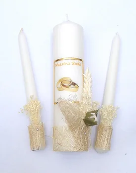 

Candle personalized wedding party ceremony Pinsart Velas candle personalized White Ribbon Flower vintage grooms-lot three velas