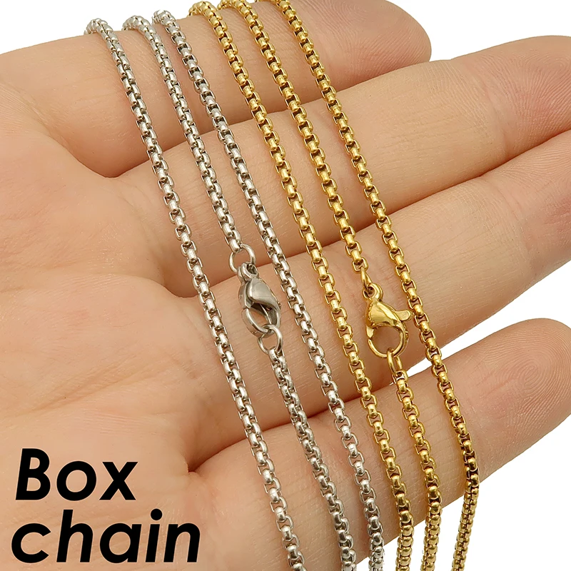 Collana Catena A Scatola Oro 14K Su Acciaio - Larghezza 3mm, Lunghezza 18 Pollici, Regalo