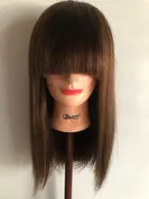 Human-Hair-Wigs Bangs Short Bob IJOY Non-Remy-Hair Women Brazilian Brown Color Straight