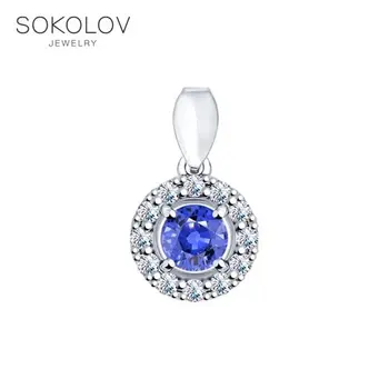

SOKOLOV suspension of silver with a blue phianite fashion jewelry 925 women's male, pendants for neck women