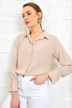 

Trend Alacati Style Tote Handle Flounces Woven Shirt ALC-X3727
