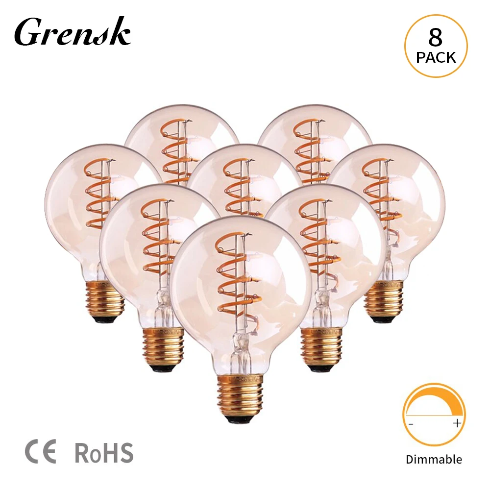 

Grensk Vintage Filament Led Lamp Dimmable Spiral Globe Bulb 3w Gold Tinted Glass G95 E27 LED Light Bulb 2200K Bombilla Lamparas