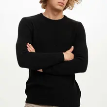 DeFacto осенний мужской теплый пуловер холодный черный белый облегающий свитер осенний длинный рукав вязаный Топ свитер-K8633AZ19WN