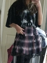Faldas plisadas Y2K para mujer, faldas plisadas a rayas negras y rosas, Tank Cute Sweet Girls, falda para la escuela a cuadros con cordones, Mini guantes góticos, falda de encaje