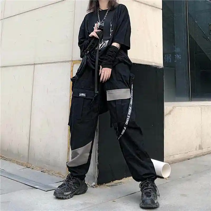 NiceMix накладные карманы шаровары бедра брюки Винтаж цвет Harajuku беговые штаны треники из хлопка широкие в стиле милитари брюки
