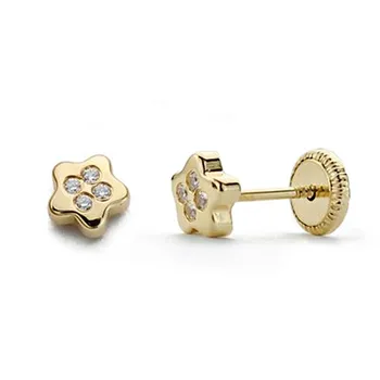 

Earrings 18k gold flower zircons 5mm. [AA0147]