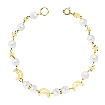 

18k gold bracelet first communion 16.5cm. Stars beads [AB2328]