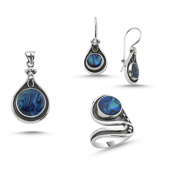 

Silver 925 Sterling Abalonlu Handmades Set