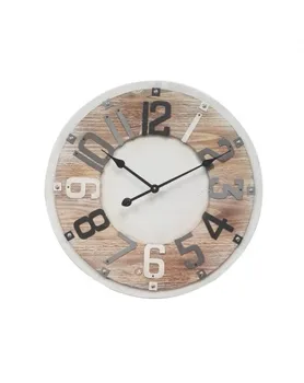 

Rebecca Mobili Circular Wall Clock Beige Wood Metal Modern Analog 50x50x4,5