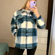 Plaid Shirt Blouses Oversize-Top Chic Fashion Women Woolen ZXQJ Female Casual Ladies
