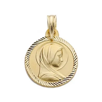 

Medal 18k gold Virgin Mary French 14mm. Carved edging [AC0943]