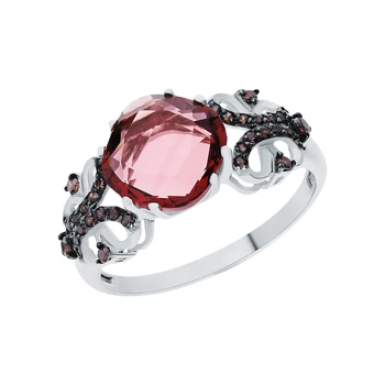 

Silver ring with amethyst, cubic zirconia and rubies synthetic sunlight sample 925