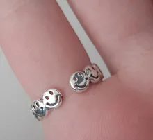 Anillos abiertos con cara feliz sonriente para mujer, anillos abiertos ajustables apilables de enlace, joyería trenzada, Color plateado antiguo Punk, A835