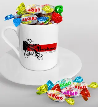 

Personalized Hair Stylist Turkish coffee Cup and Haribo Candy Gift Seti-2