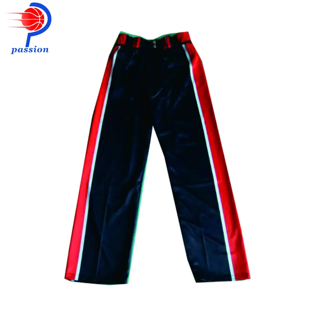 MOQ 5 pcs Customize Plain Black Red Baseball Pants with Waist Belt Loops