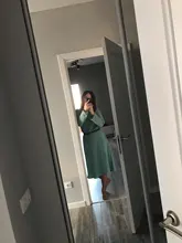 Satin Dress Mid-Long Femme Robe Long-Sleeve WOTWOY Elegant Women Vestidos Cotton Solid