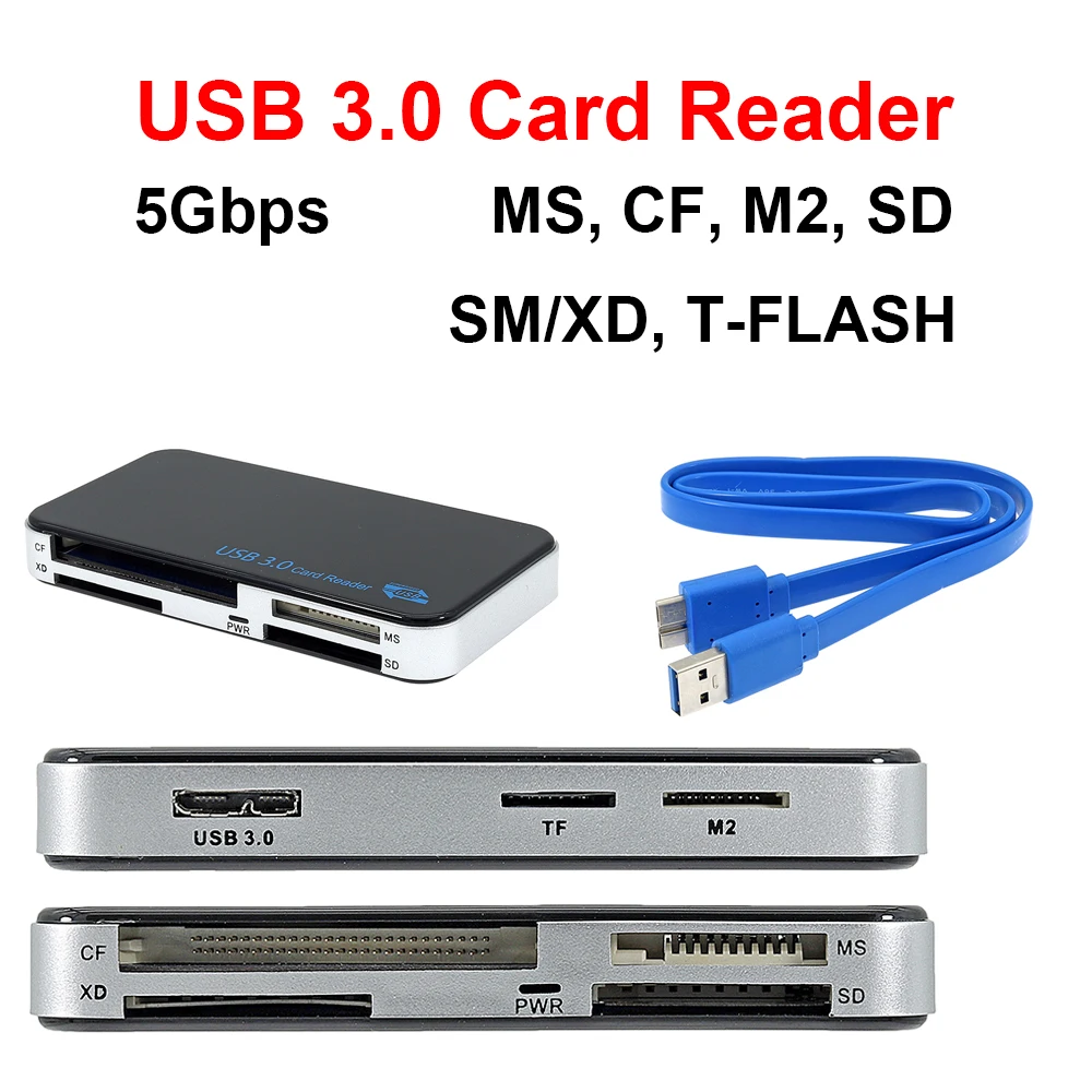 

Кардридер USB 3,0 6 в 1, 5 Гбит/с, для TF/Micro SD, SD, XD, CF, M2, MS карт 60 см