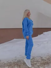 Outfits Women Tracksuit Sweatpants-Set Tops Two-Piece-Set Blue Cotton And Solid MEIYANGYOUNG