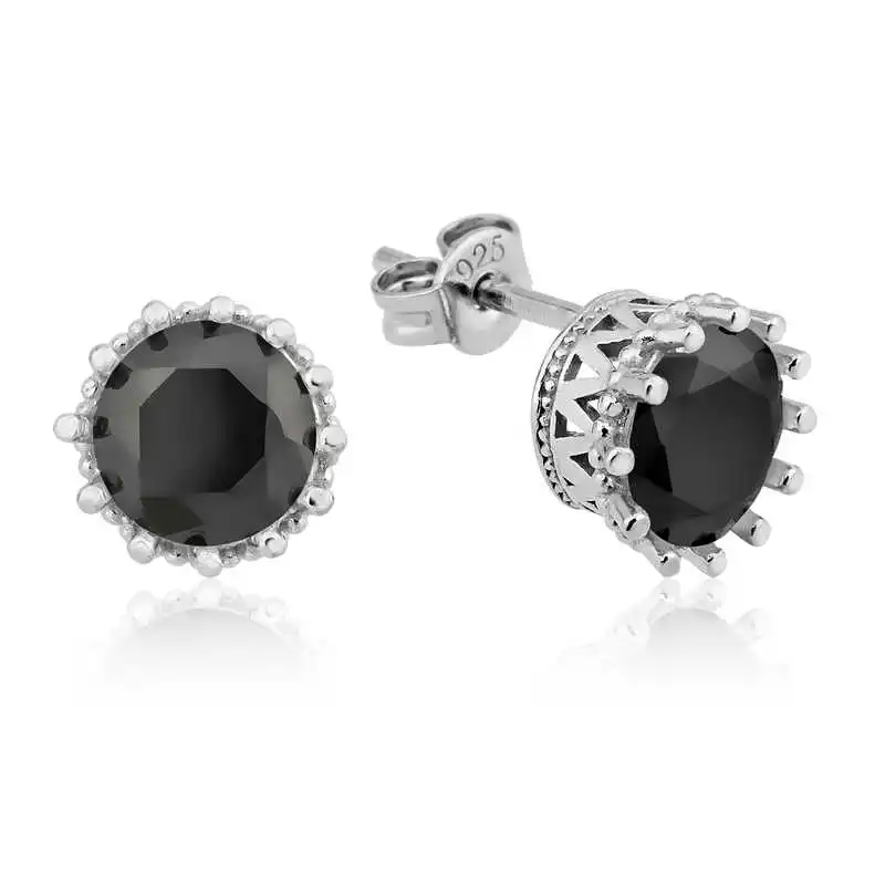 

Silver Spiked Black Solitaire Earrings