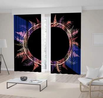 

Curtain Fern Plant Leaves in Circle Wreath Exotic Floral Decorative Artwork Printed Black Blue Purple Pink