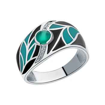 

Silver ring with cubic zirconia, agate and enamel sunlight sample 925