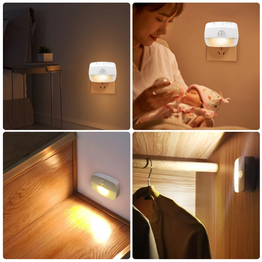 Luz nocturna con Sensor de movimiento con luz LED, lámpara nocturna  inalámbrica para niños, mesita de noche, dormitorio, enchufe europeo -  AliExpress