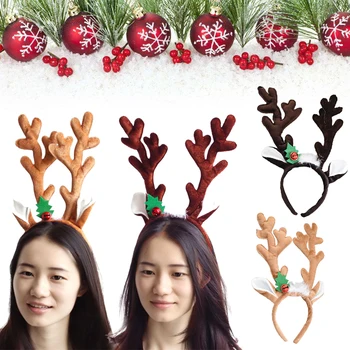

Elk Plush Bells Christmas Headband Headdress Hairwear Funny Festival Party Decor