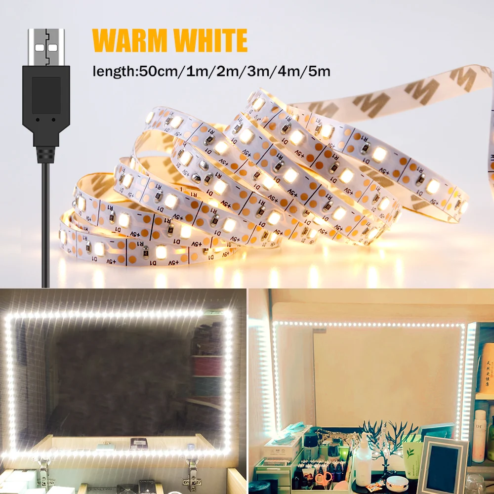 Mirror Lights Makeup Mirror Lights Vanity Light Makeup Lamp Vanity Light Strip LED Make Up Mirror Lamp Tape Hollywood Dressing Table Wall Bulb LED Full Backlit Mirror Lights 0.5 1 2 3 4 5M