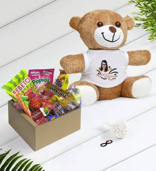 

Personalized Photo Happy Birthday Nostalgic Lezzetler Plush Teddy Bear Gift Seti-1