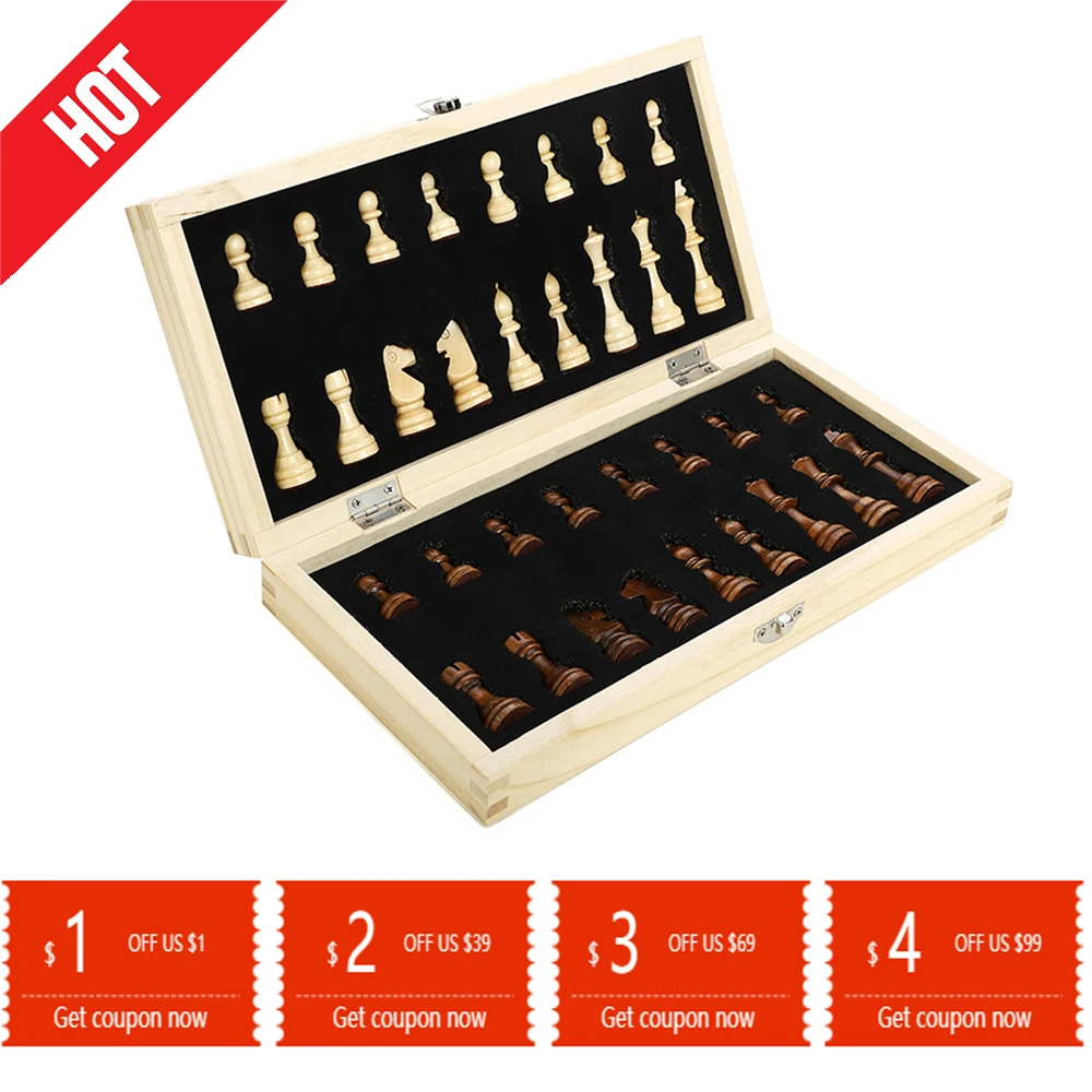 Wooden Chess Set 39*39 cm Folding Magnetic Larg Chessboard Puzzle Game With 34 Solid Wood Pieces Travel Board Gift | Спорт и