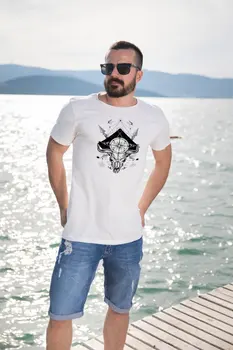 

Angemiel Wear Bull Head and Compass Cotton White Men 'S T-Shirt