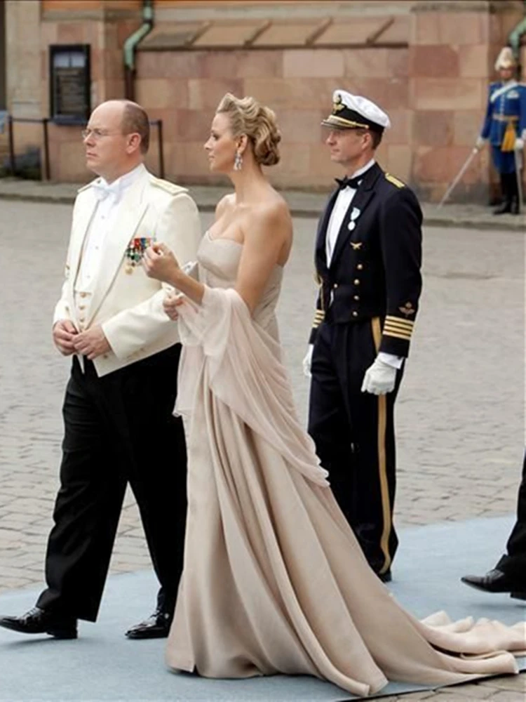 

Mother of the Bride Dress with Wrap Chiffon Shawl Wedding Party Guest Prom Evening Gown Formal Strapless Elegant 2021
