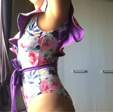 Slimming Swimwear Bathing-Suit Beach-Wear Ruffle One-Piece Sexy Monkini Print Floral