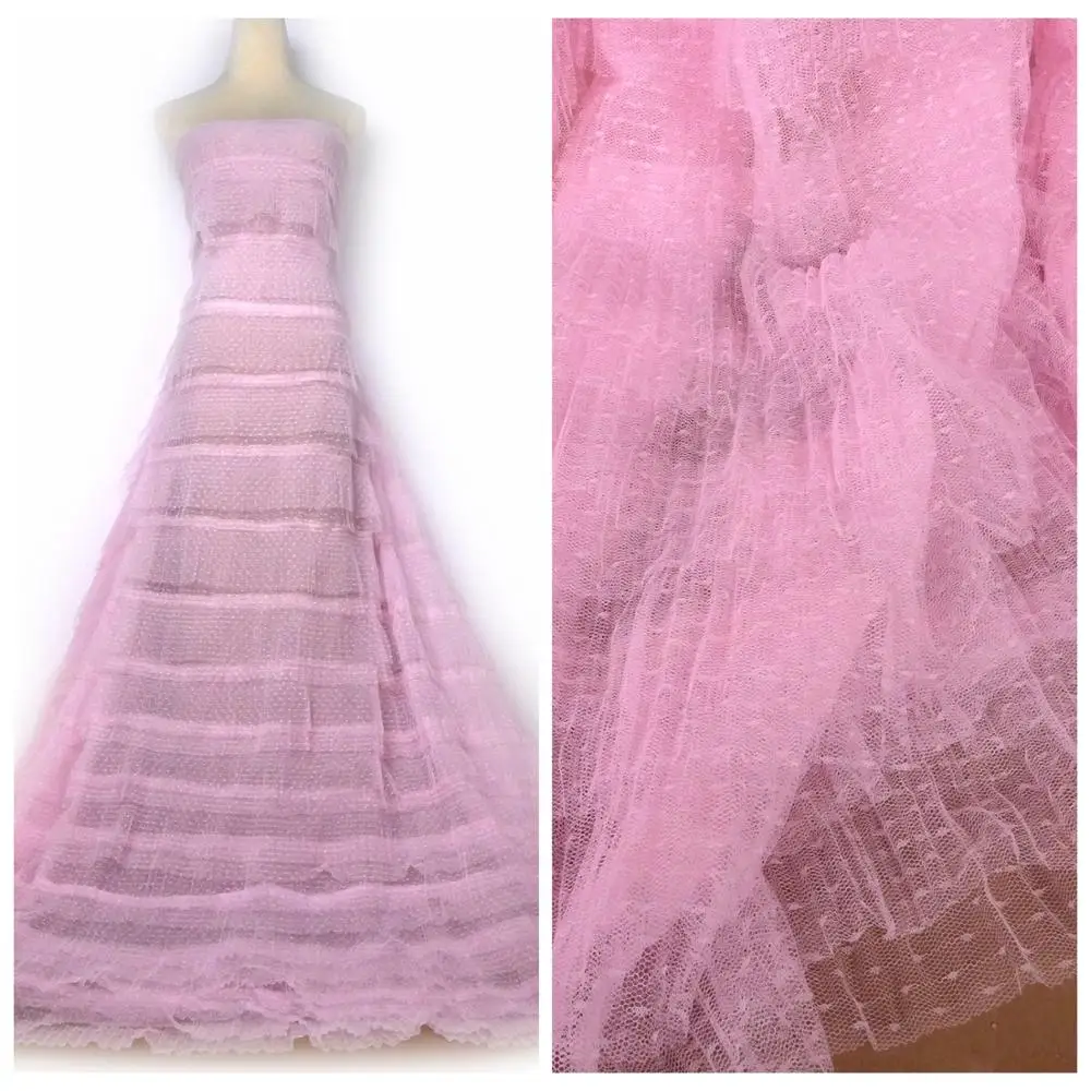 

La Belleza 5 yards Fashion pink dot mesh 3D lace fabric 120cm width lace fabric